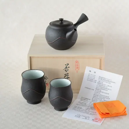 黒窯変波朱紋3点セット