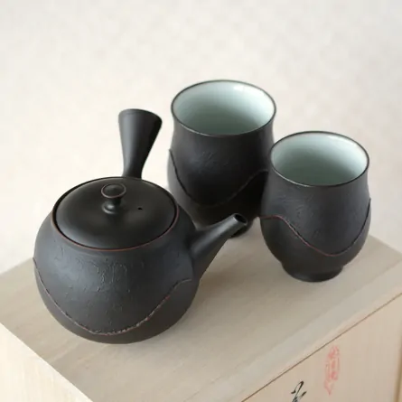 黒窯変波朱紋3点セット