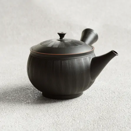 鯉江廣黒泥櫛目碗型急須