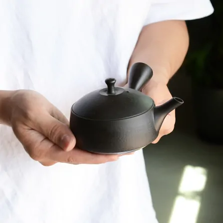 北龍 黒泥平型急須