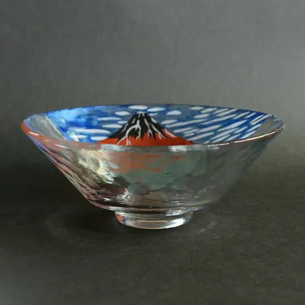 ガラス平茶碗赤富士