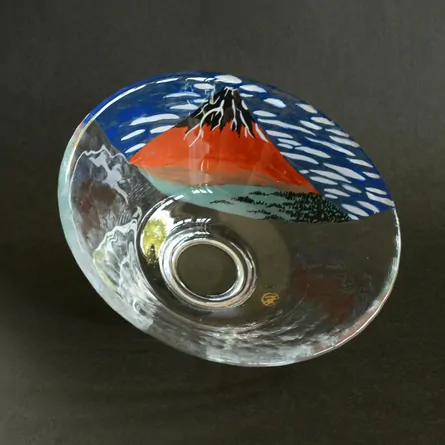 ガラス平茶碗赤富士