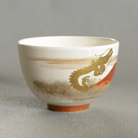 茶碗 善高 白釉 赤富士に昇り龍