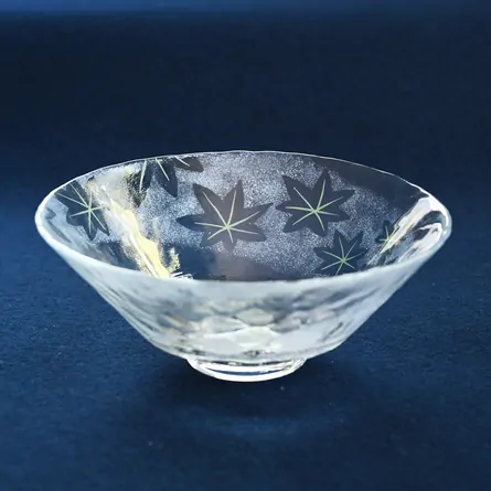 Glass Hira Chawan Sukashi Aokaede