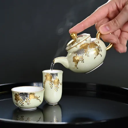 白金盛金盛葡萄図白粒文 茶器揃