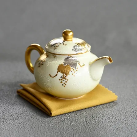白金盛金盛葡萄図白粒文 茶器揃