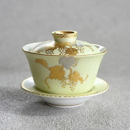 白金盛金盛葡萄図白粒文 茶器揃