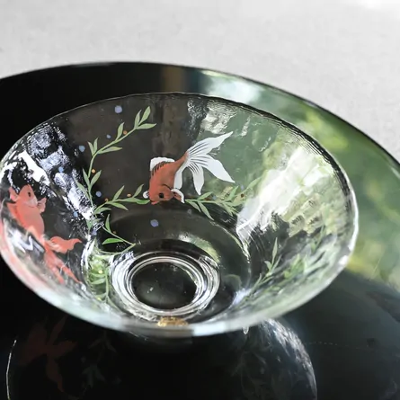 Glass Hira Chawan Kingyo