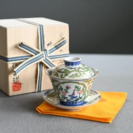 平安清昌 金彩花鳥紋蓋碗 急須 蓋碗 - Sazen Tea
