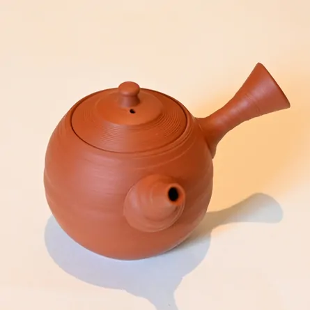 風月朱泥丸形筋引き急須