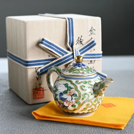 平安清昌　金彩花鳥紋後手急須