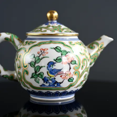 平安清昌　金彩花鳥紋後手急須