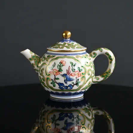 平安清昌　金彩花鳥紋後手急須