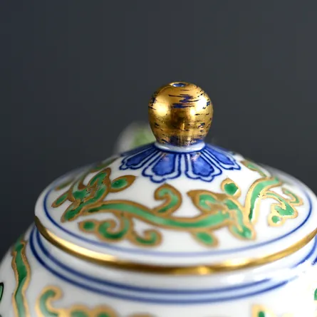 平安清昌　金彩花鳥紋後手急須