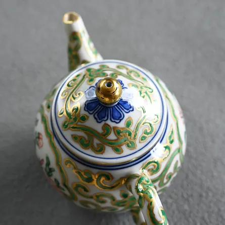 平安清昌　金彩花鳥紋後手急須