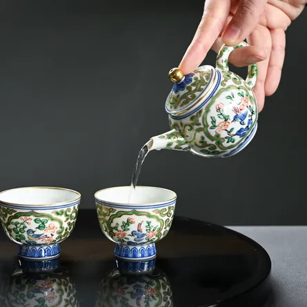 平安清昌　金彩花鳥紋後手急須