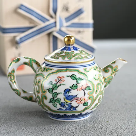 平安清昌　金彩花鳥紋後手急須