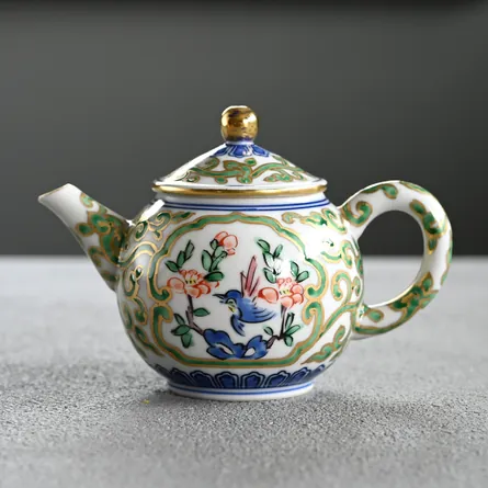 平安清昌　金彩花鳥紋後手急須