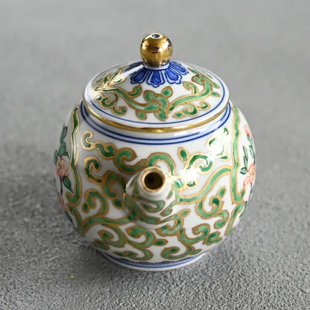 平安清昌　金彩花鳥紋後手急須