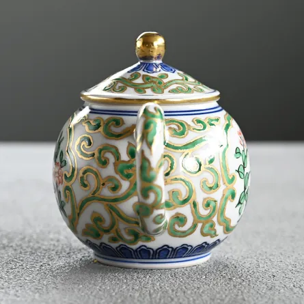 平安清昌　金彩花鳥紋後手急須