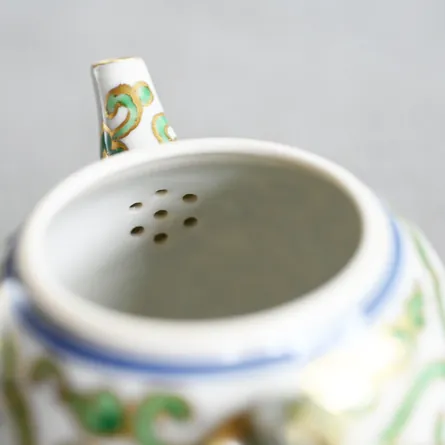 平安清昌　金彩花鳥紋後手急須