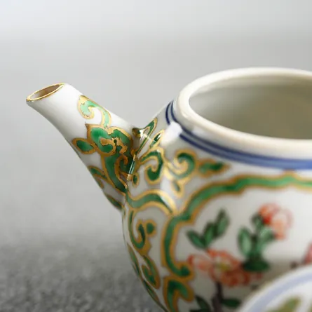 平安清昌　金彩花鳥紋後手急須