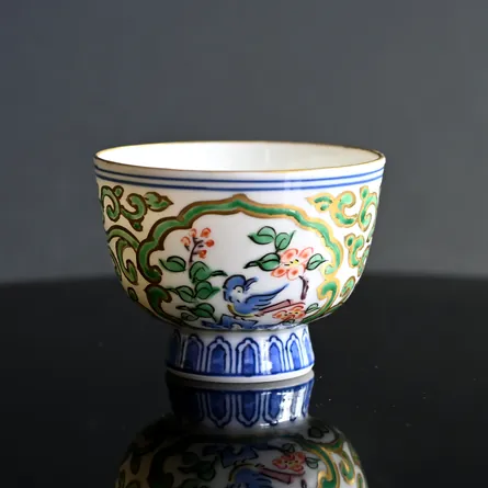 平安清昌 金彩花鳥紋煎茶碗