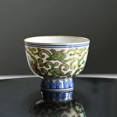 平安清昌 金彩花鳥紋煎茶碗