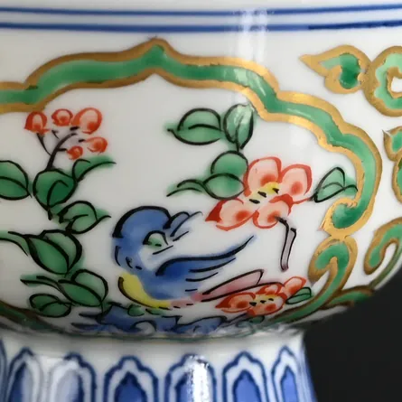 平安清昌 金彩花鳥紋煎茶碗