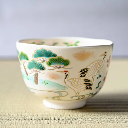 茶碗 仁清 松竹梅に鶴