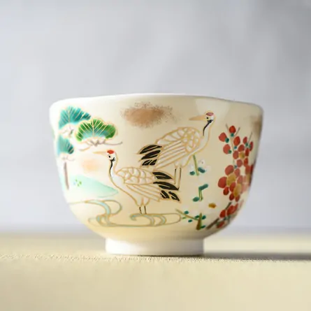茶碗 仁清 松竹梅に鶴