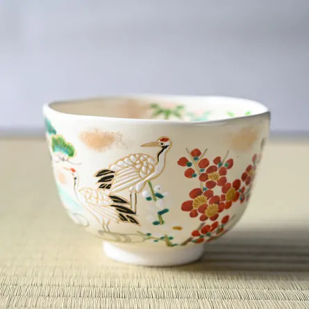 茶碗 仁清 松竹梅に鶴