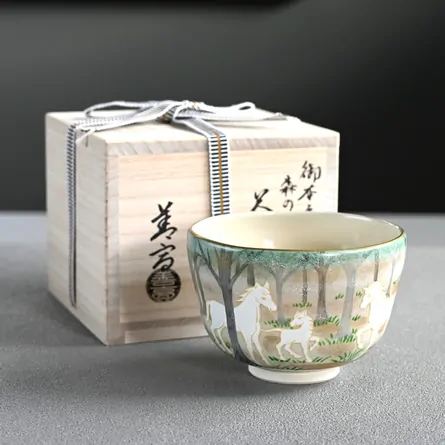 茶碗　森の親子馬