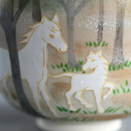 茶碗　森の親子馬