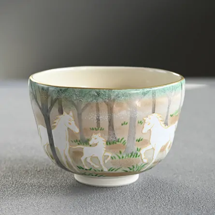 茶碗　森の親子馬
