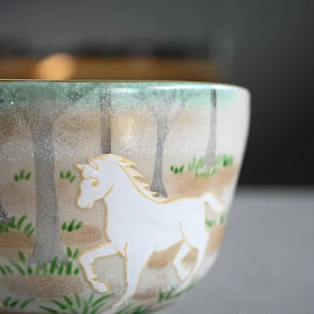 茶碗　森の親子馬