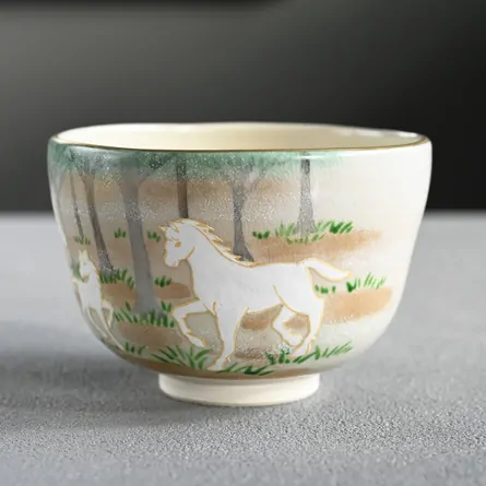 茶碗　森の親子馬