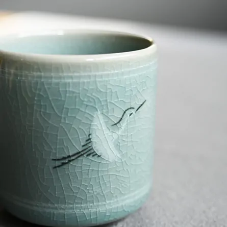 青磁雲鶴紋夫婦湯呑 茶器＆茶道具 湯呑み - Sazen Tea