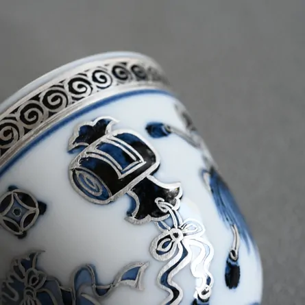 Kutani Sometsuke Ginsai Takarazukushi Senchawan