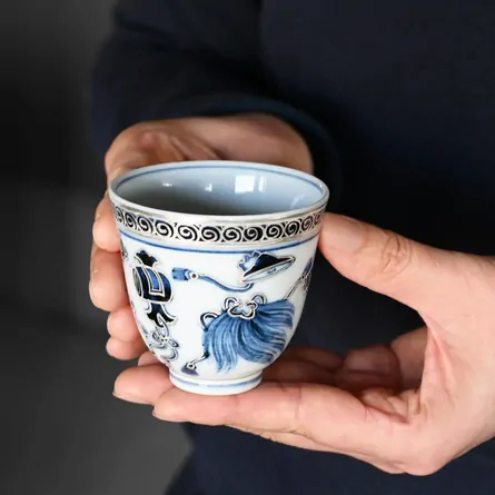 Kutani Sometsuke Ginsai Takarazukushi Senchawan