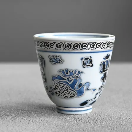 Kutani Sometsuke Ginsai Takarazukushi Senchawan