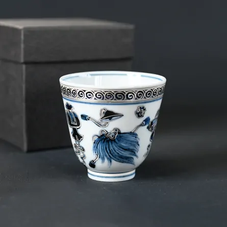 Kutani Sometsuke Ginsai Takarazukushi Senchawan