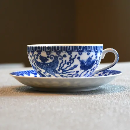Eggshell Porcelain Cup and Saucer with Geisha Lithophane