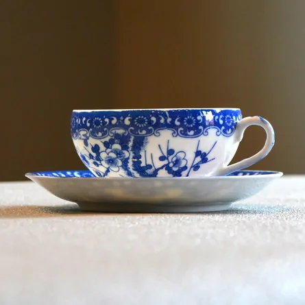 Eggshell Porcelain Cup and Saucer with Geisha Lithophane