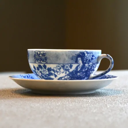 Eggshell Porcelain Cup and Saucer with Geisha Lithophane