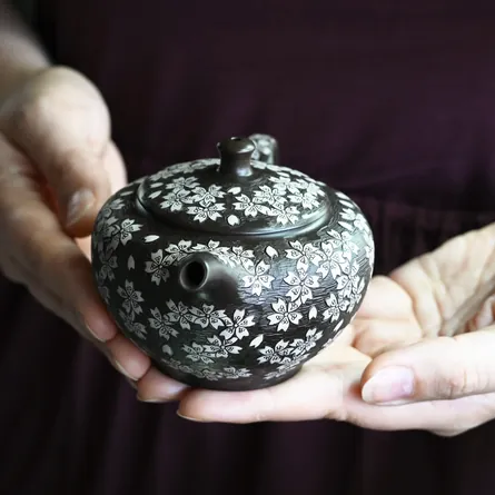 Shun'en Black Marugata Inlay Sakurabori Ushirode Kyusu