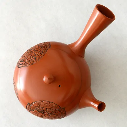 玉光朱泥丸形インロー松竹梅茶注