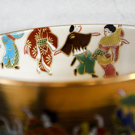 京焼 加藤如水 琳派金地元禄舞図 金蘭茶碗 共箱】茶道具 骨董