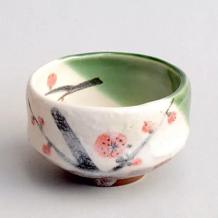 小茶碗　梅　織部