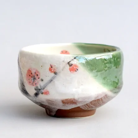 小茶碗　梅　織部